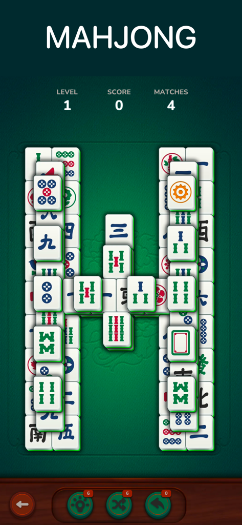 Pantalla del juego de emparejar fichas de Mahjong en la aplicación Juegos sin conexión.