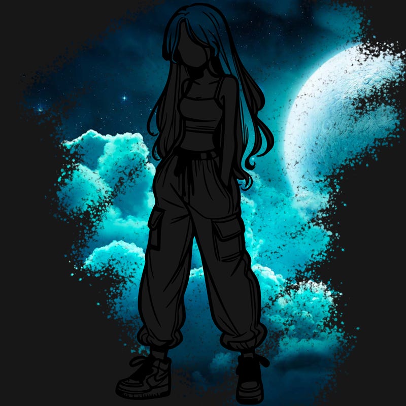 girl in baggy pants crop top and long hair