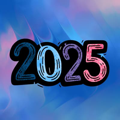 one line scrawled numbers sketch design “2025”