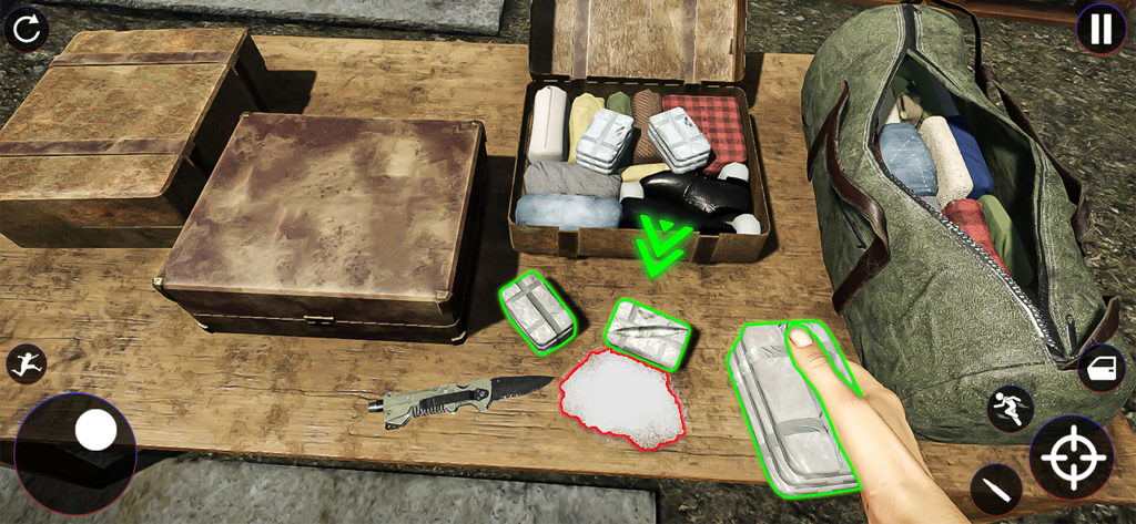 Police Patrol Officer Games 3D - Una perspectiva en primera persona de un oficial de policía inspeccionando sustancias ilegales y contrabando en una maleta