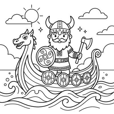 Introduce your little one to the exciting world of Vikings with this adorable seafarer coloring page. Designed specifically for toddlers, it features bold outlines and large areas perfect for developing fine motor skills and creative expression.