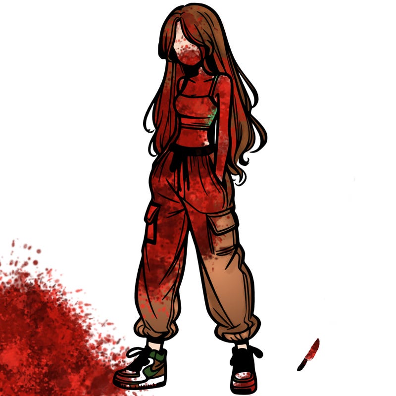 girl in baggy pants crop top and long hair