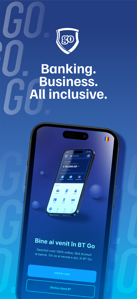 BT Go - BT Go business banking app welcome screen showing the digital dashboard and onboarding options
