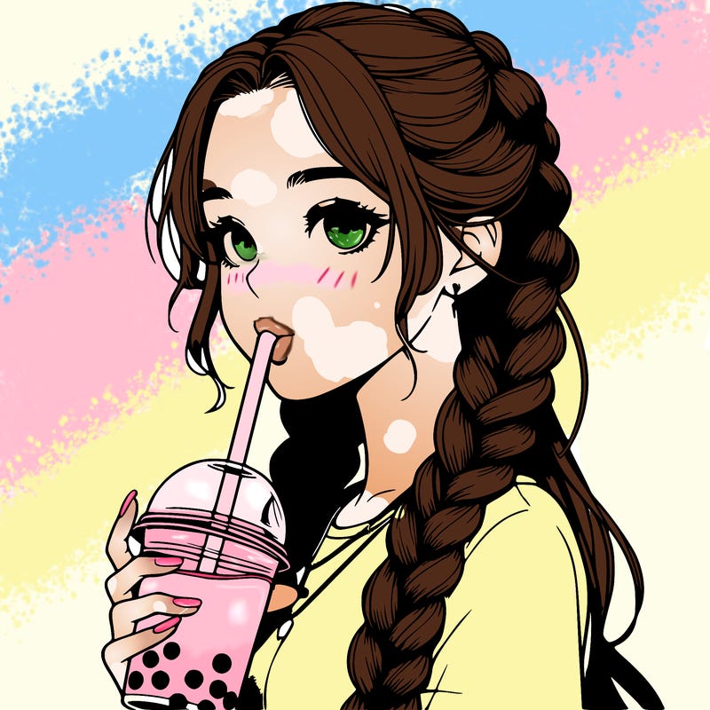realistic girl with braided hair drinking boba