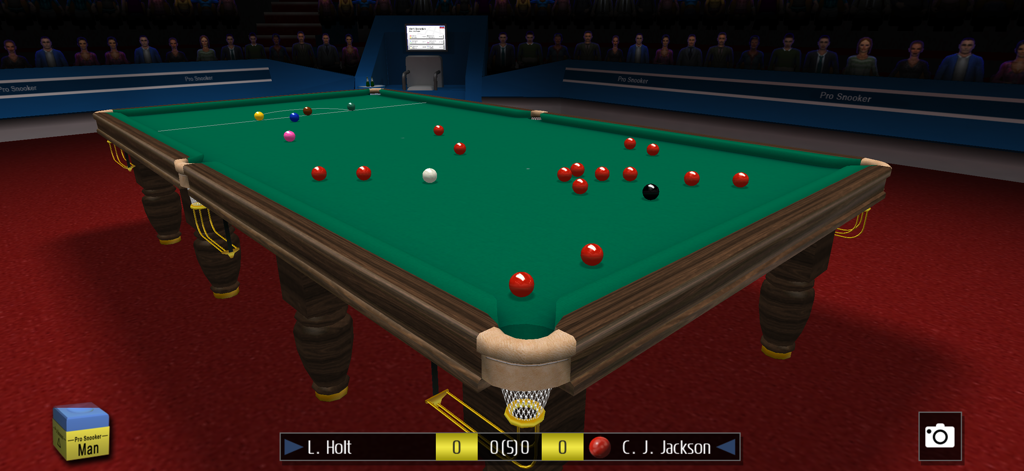 Pro Snooker 2026 - Uma mesa de snooker em 3D com bolas vermelhas e coloridas numa configuração de partida profissional