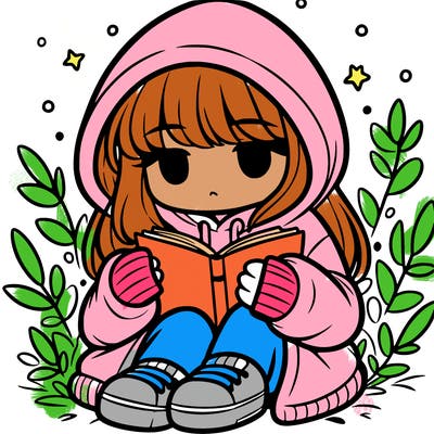 girl in oversized hoodie reading a book