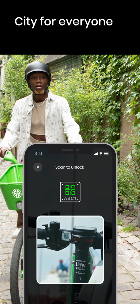 A user scanning a QR code on a Lime vehicle with their phone to unlock it.