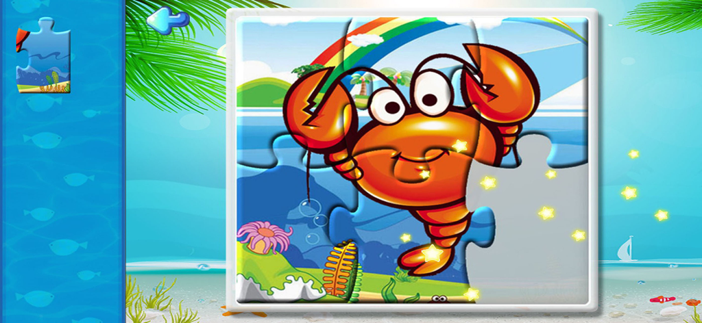 子供向け教育用海の生き物アプリに登場する漫画のロブスターのジグソーパズル