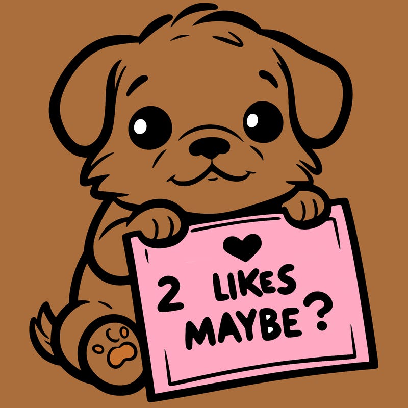 a puppy holding a sign that says 2 likes maybe?
