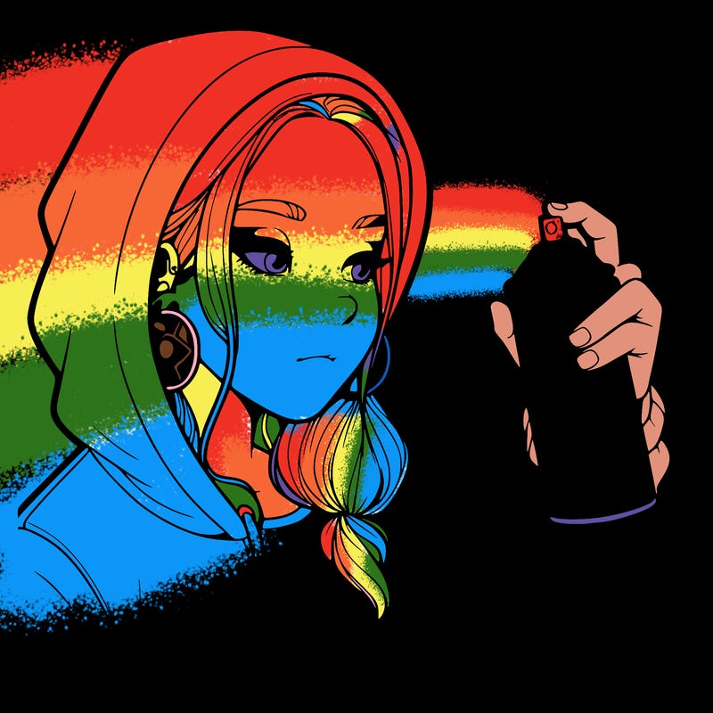 a realistic girl, spray painting