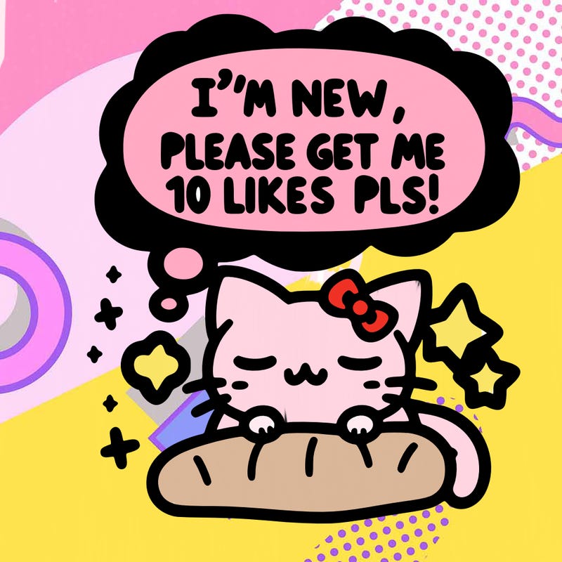 kitty taking a nap dream talking and saying "i'm new, please get me at least 10 likes pls!!"