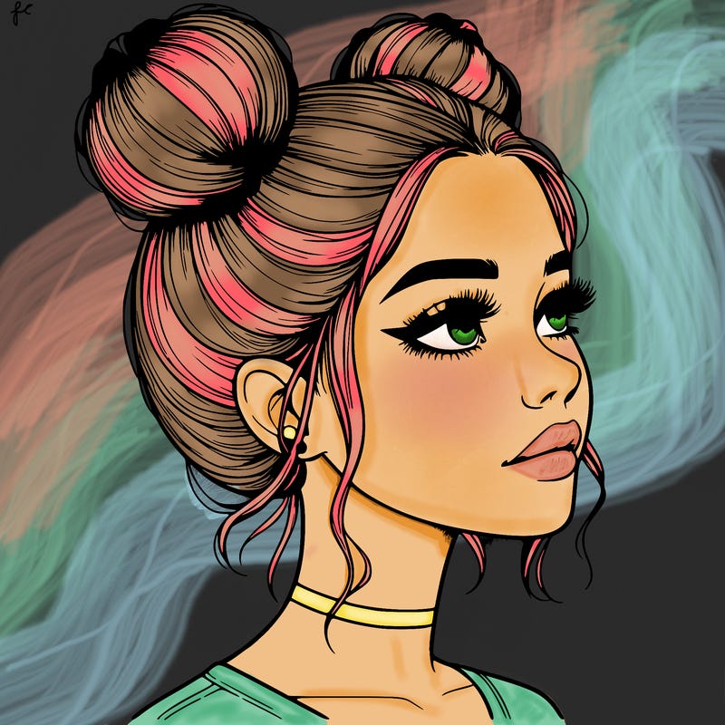 realistic girl with buns on the top of her head