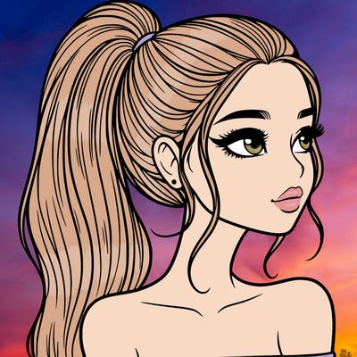 a beautiful and realistic girl with a high pony tail