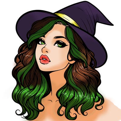 realistic witch girl with wavy hair and lips