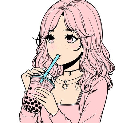 realistic girl drinking boba tea