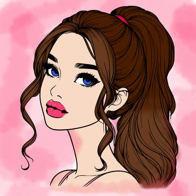 realistic girl with a ponytail on her hair and lips