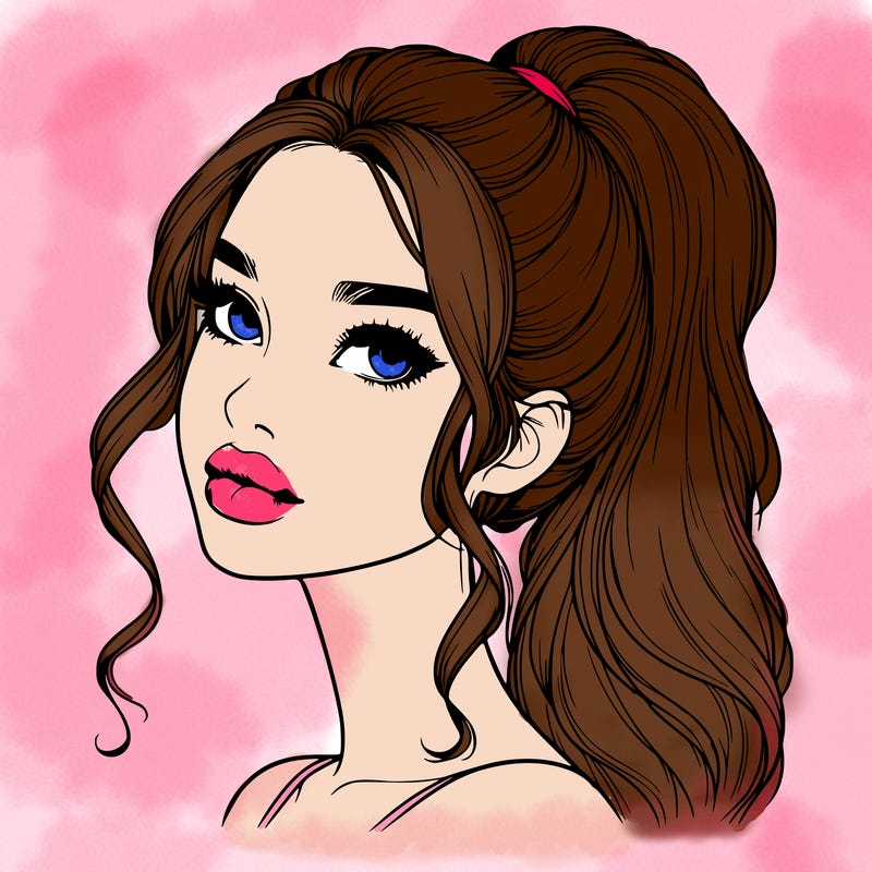 realistic girl with a ponytail on her hair and lips