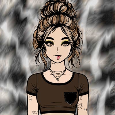 realistic girl with messy bun and croptop
