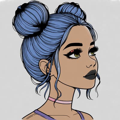 realistic girl with buns on the top of her head