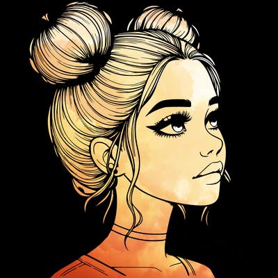 realistic girl with buns on the top of her head