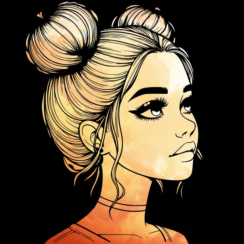 realistic girl with buns on the top of her head