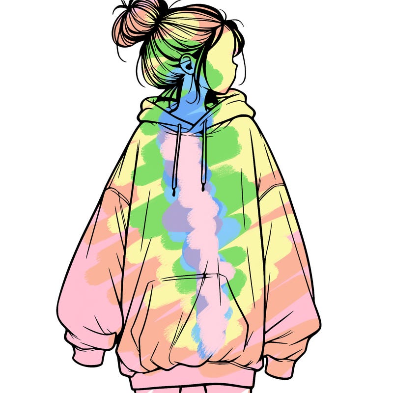realistic girl with a oversized sweatshirt on and a bun