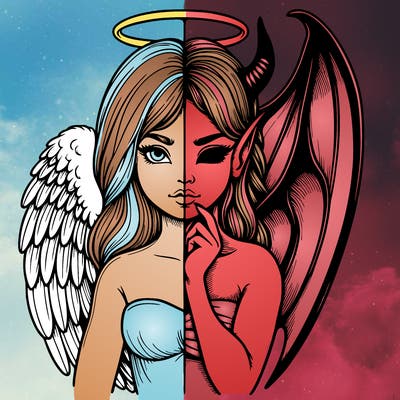 realistic angel half demon