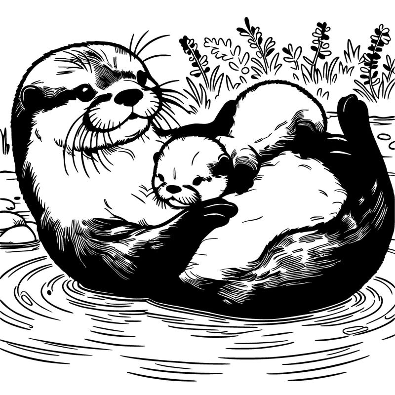 really realistic realistic otters one otters laying on its back in the water with a baby otters on the other otters tummy