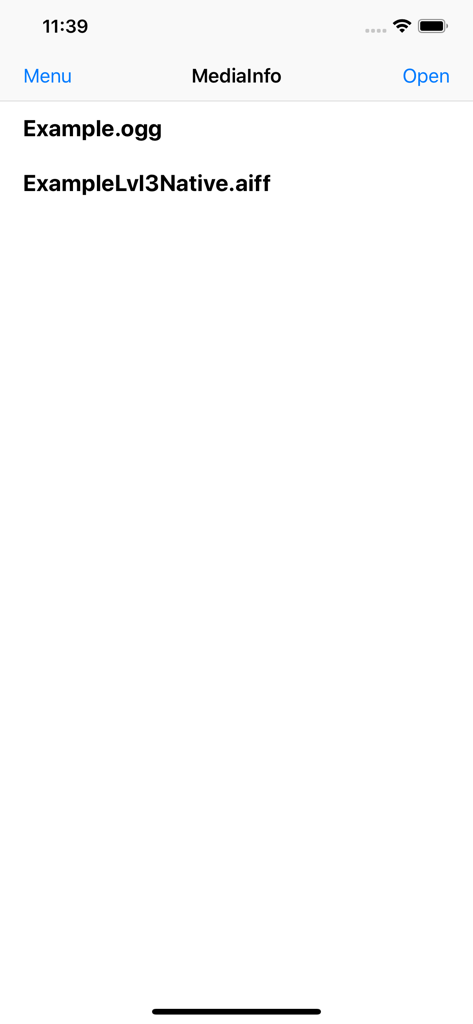 MediaInfo - A tela inicial do aplicativo MediaInfo exibindo uma lista de arquivos de áudio para análise de metadados técnicos