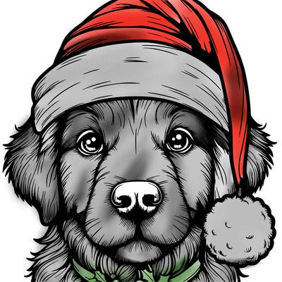 realistic dog with a christmas hat