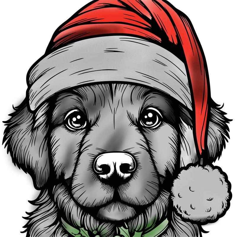 realistic dog with a christmas hat