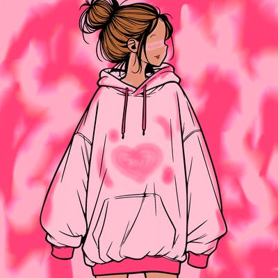 realistic girl with a oversized sweatshirt on and a bun
