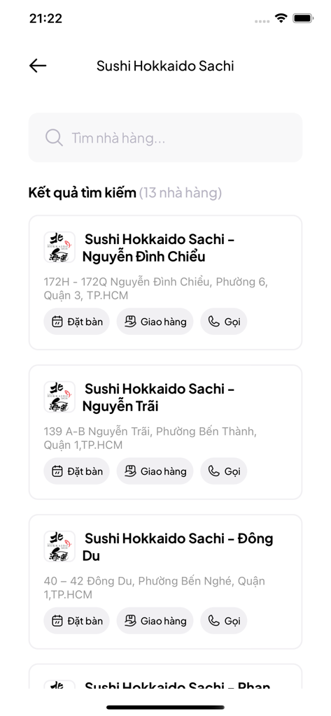 List of Sushi Hokkaido Sachi restaurant locations in the iGourmet app
