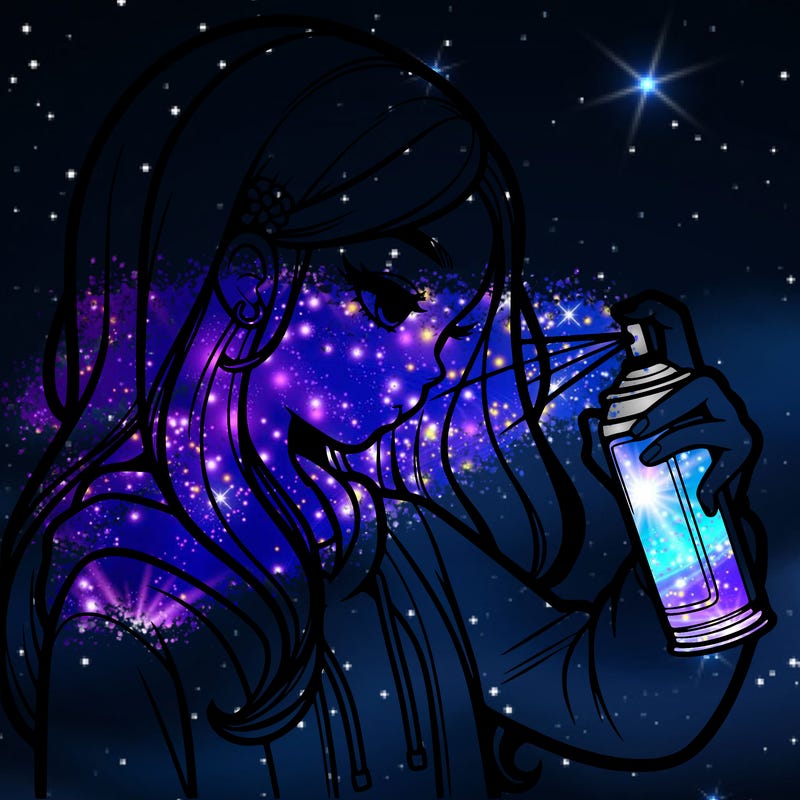 a realistic girl spray painting