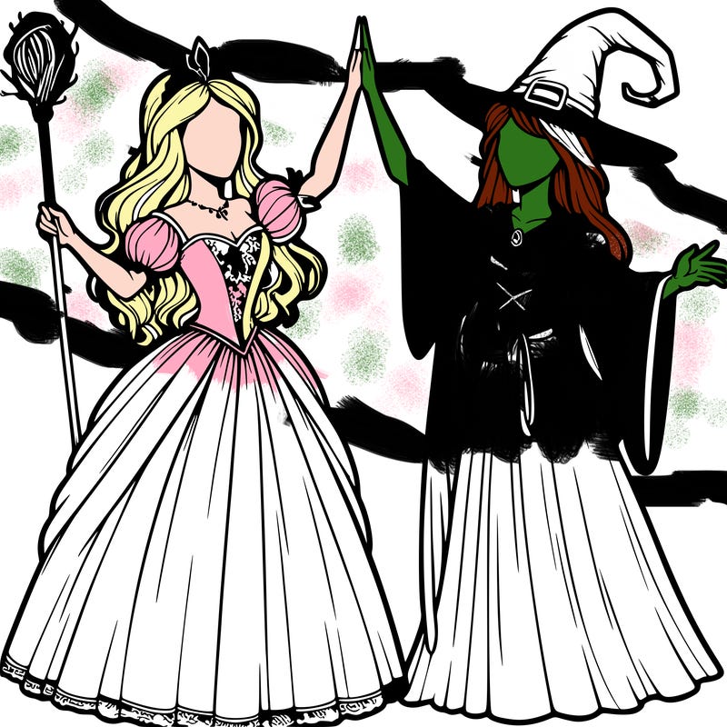 detailed realistic split of a princess and a witch