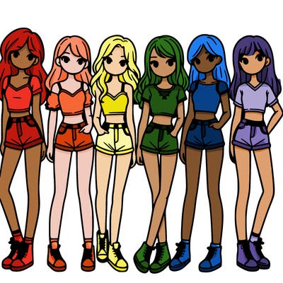 a group of girls wearing crop tops and shorts