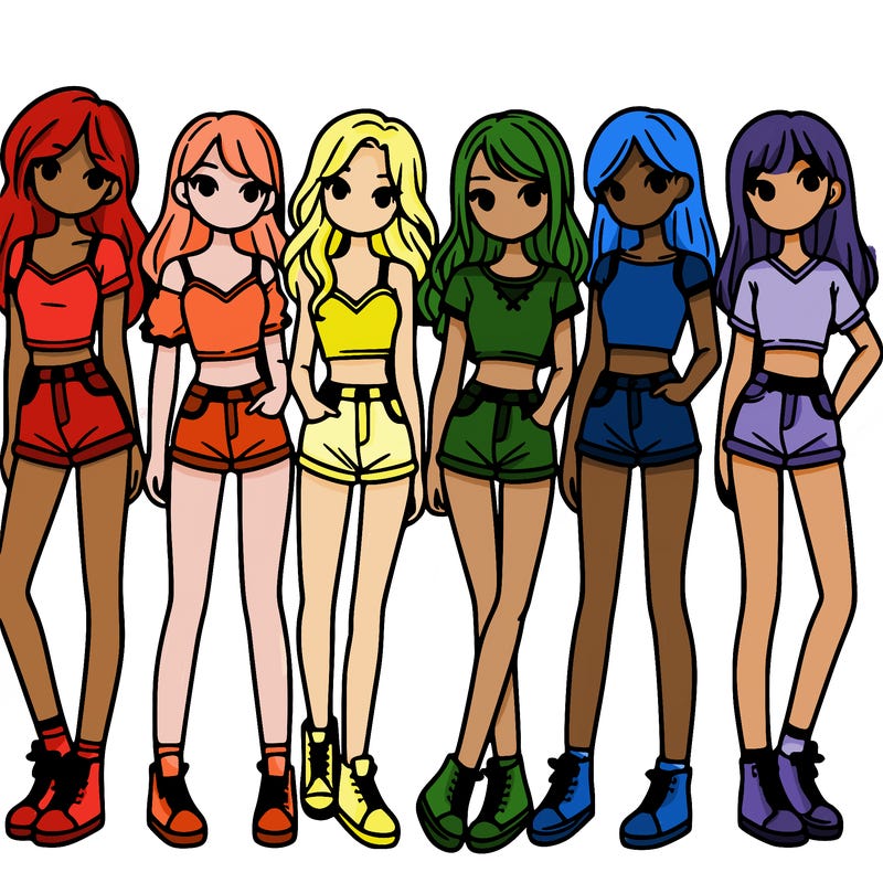 a group of girls wearing crop tops and shorts