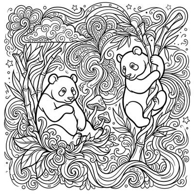 Explore a mesmerizing fusion of nature and abstract art with this Giant Pandas Psychedelic coloring page. Immerse yourself in swirling patterns and adorable pandas, ready for your creative touch.