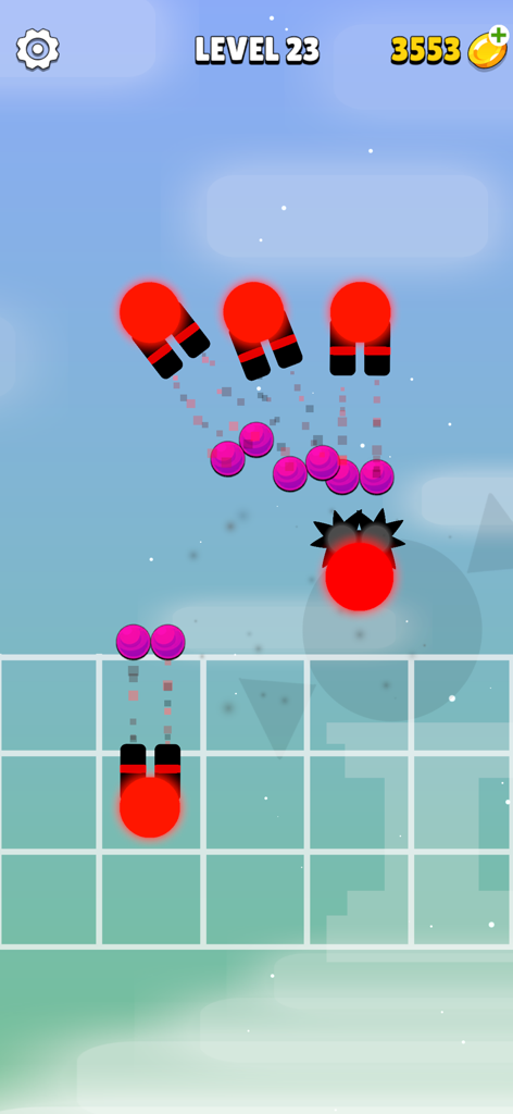 Red fighters battling enemies on a grid in the Fighter Merge mobile game