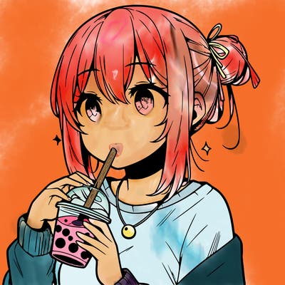 manga character drinking boba