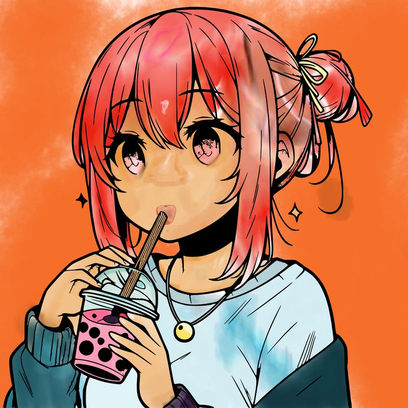 manga character drinking boba