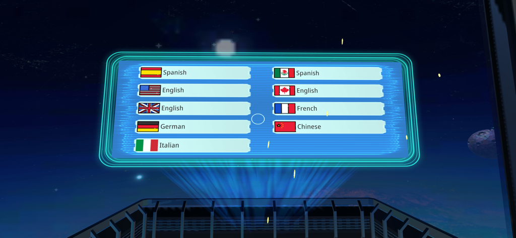 Heromask Languages - Heromask VR language selection screen with flags