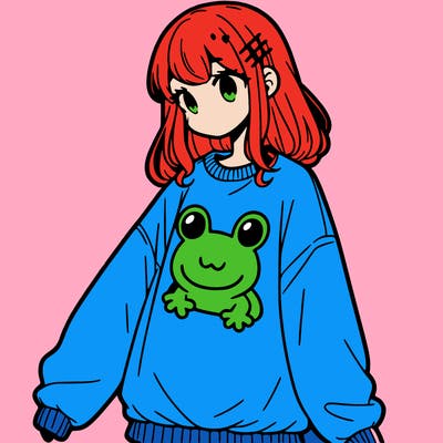 girl wearing frogging sweatshirt