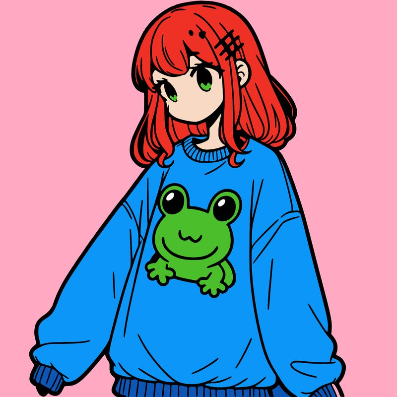 girl wearing frogging sweatshirt
