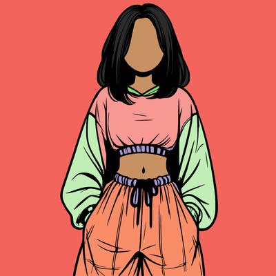 realistic girl faceless with baggy pants and a crop top