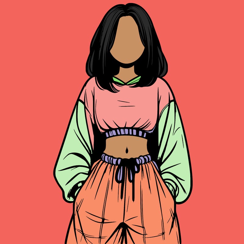 realistic girl faceless with baggy pants and a crop top
