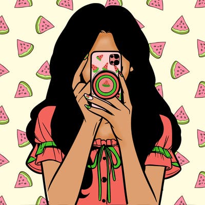 a realistic girl holding her phone taking pictures