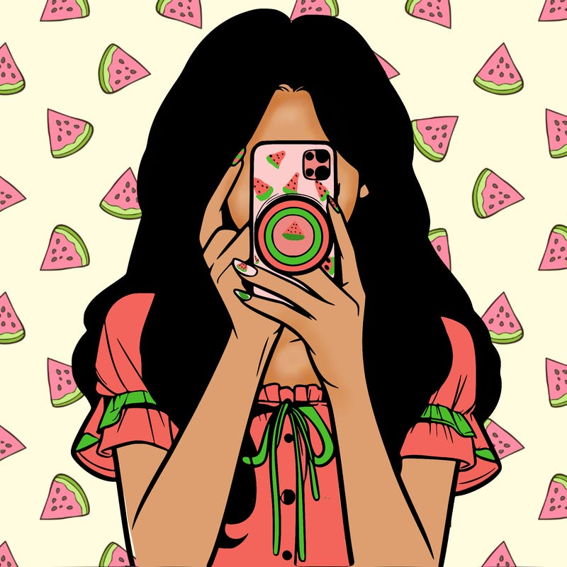 a realistic girl holding her phone taking pictures