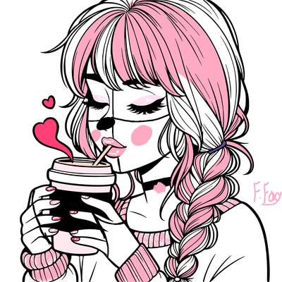 realistic girl drinking coffee