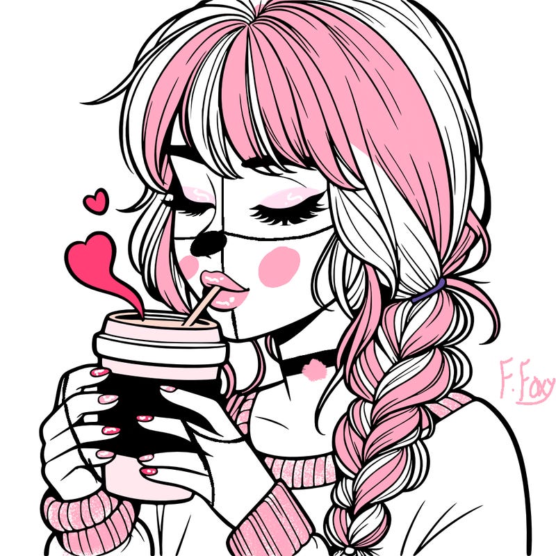 realistic girl drinking coffee